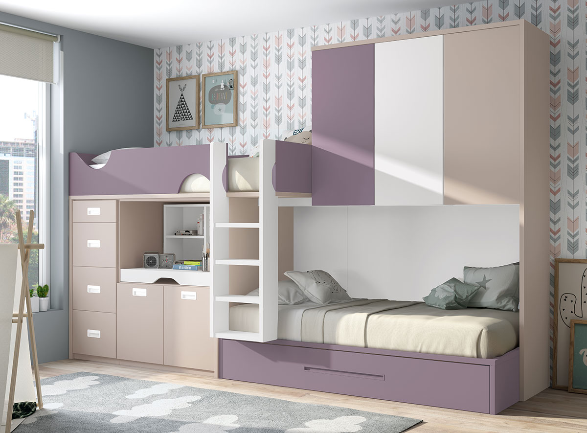 Dormitorio juvenil color morado - Muebles Intermobel