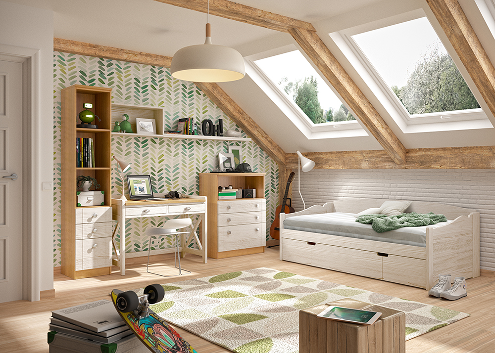 Dormitorio Juvenil Rústico de madera
